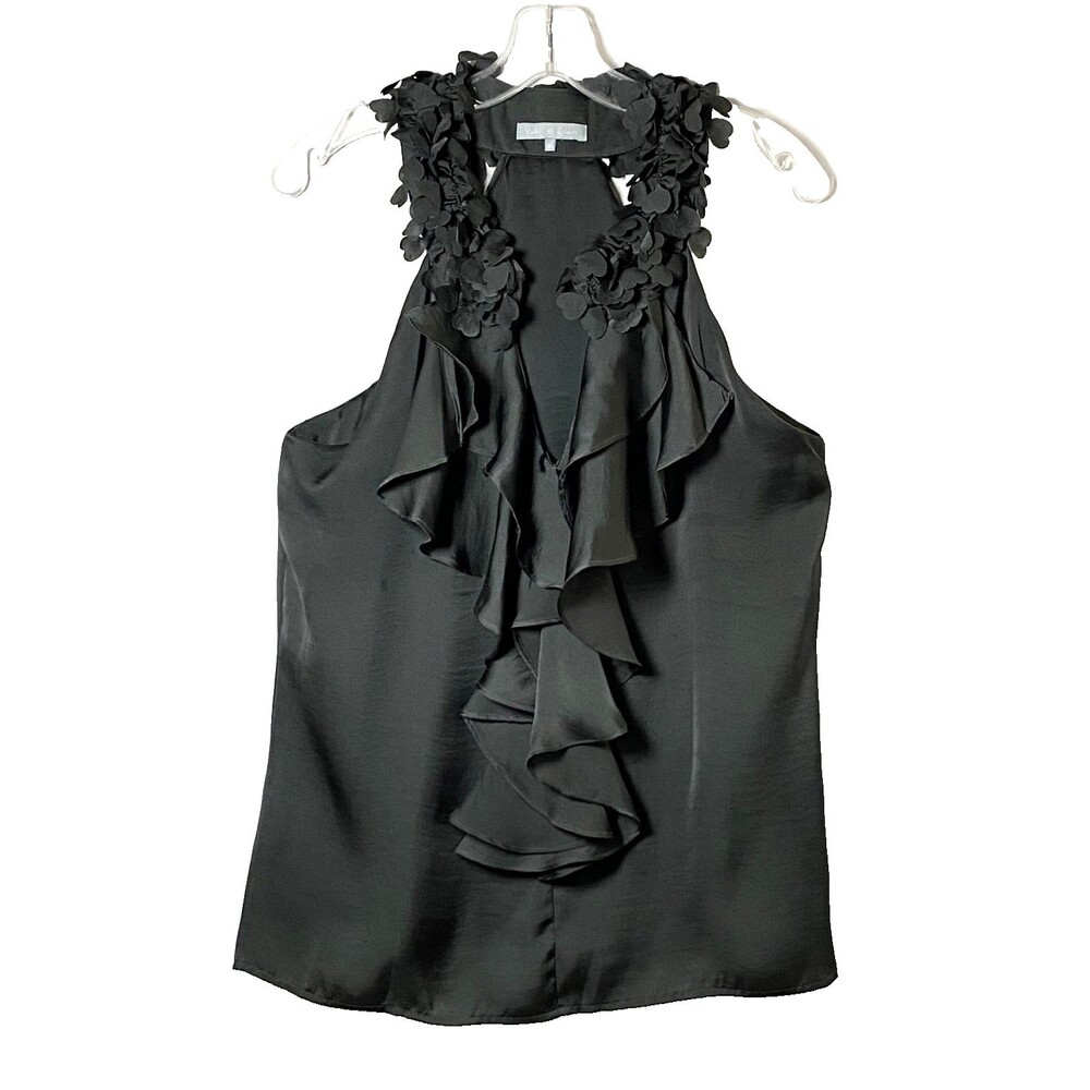 Violet & Claire Heart Fringe Satin Tank Top Size Medium Dark Gray Artsy Flaw